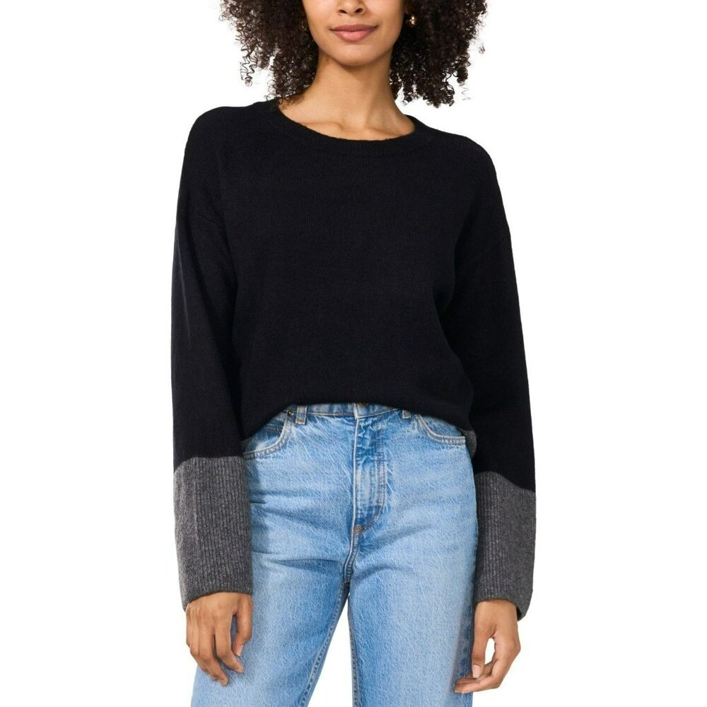 Vince Camuto Women's Colorblock Bell-Sleeve Sweater - Rich Black, Size L